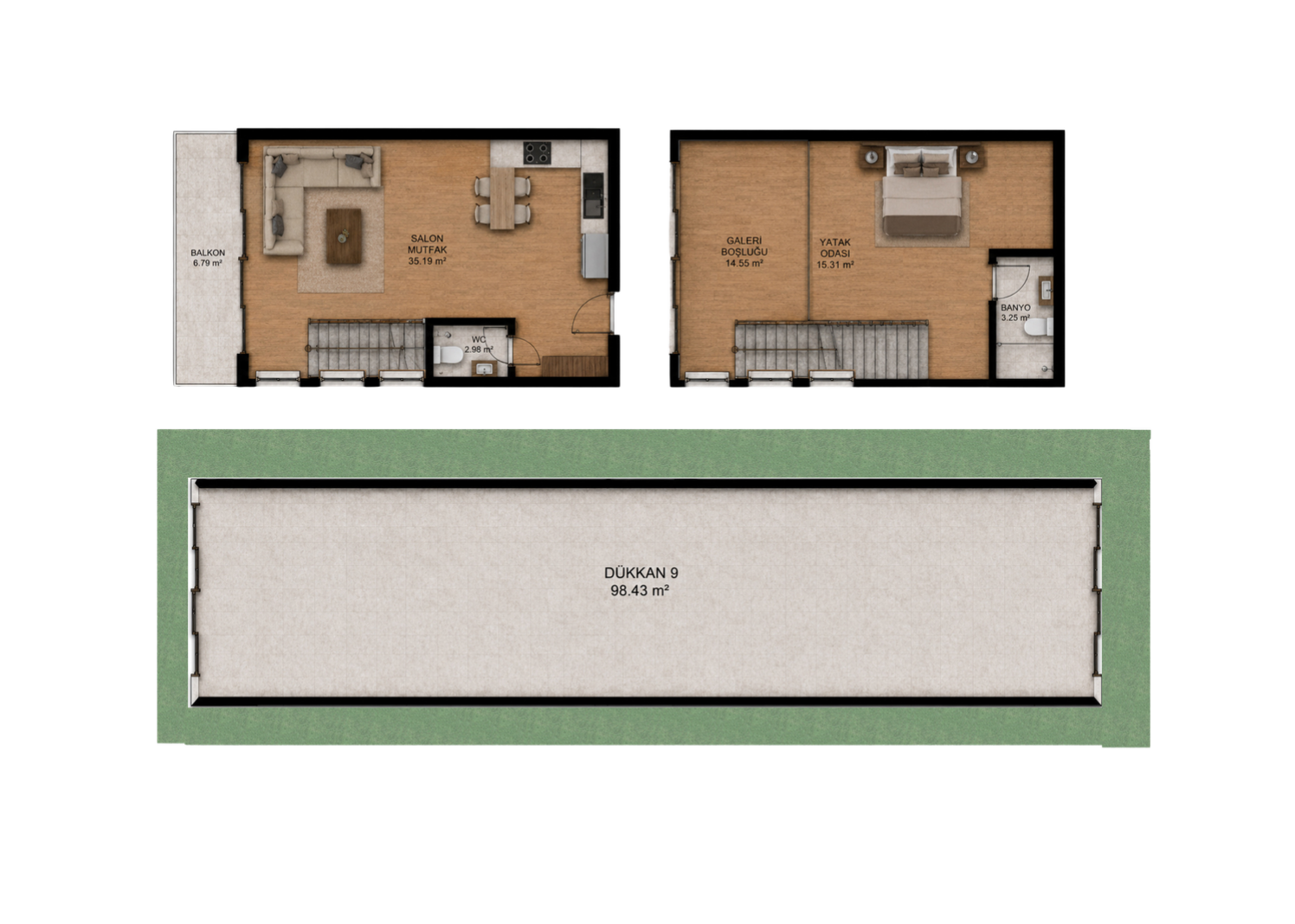 PLAS MEYDAN loft daire 1. ve 2. kat planı