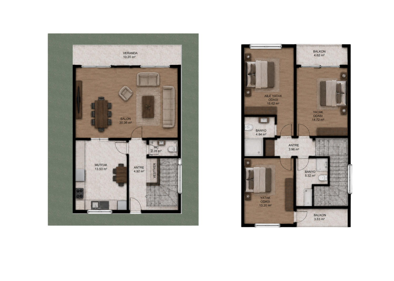 Defne Plas 3+1 villa zemin kat planı