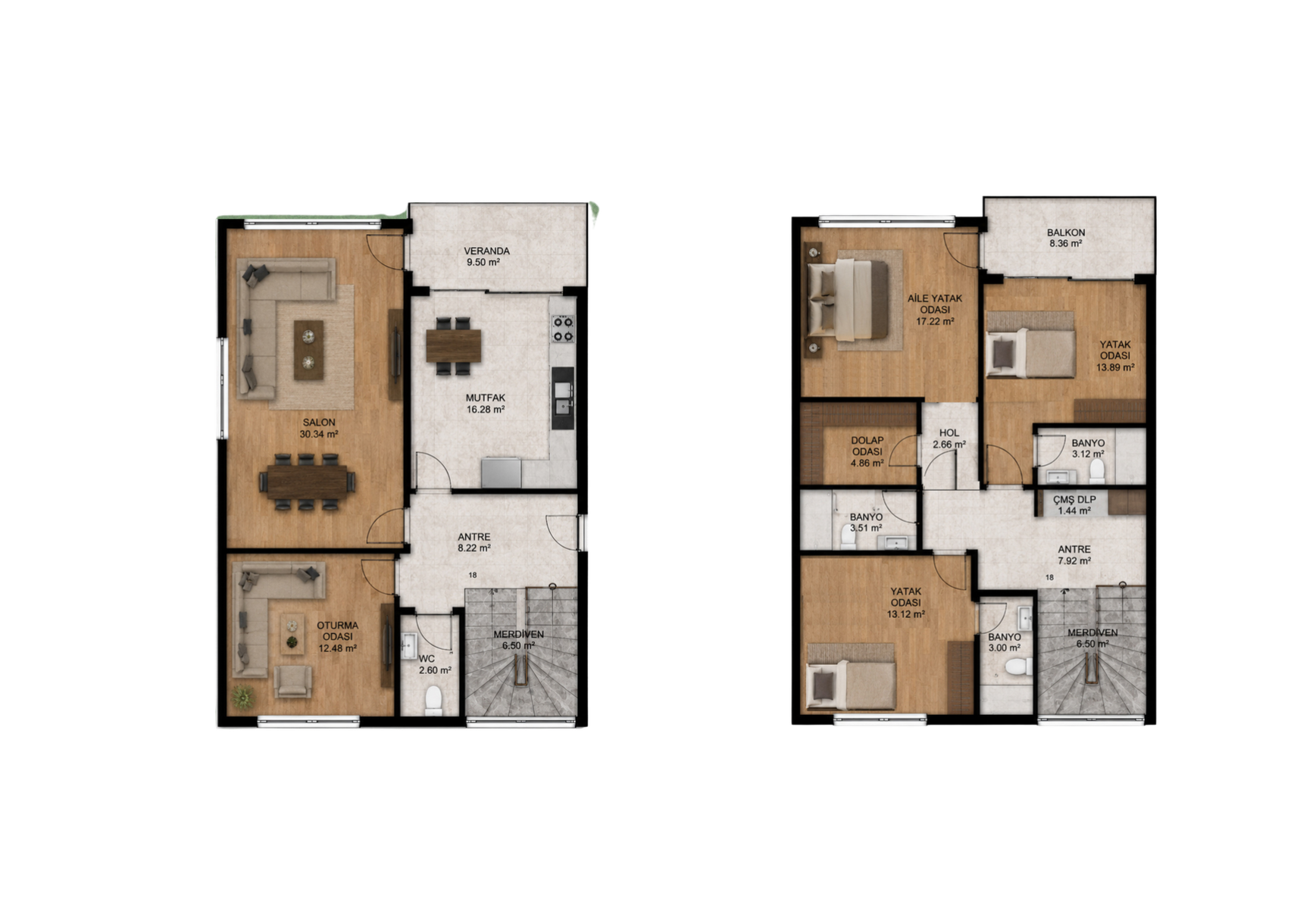 Sedir Plas 4+1 villa 1. kat planı